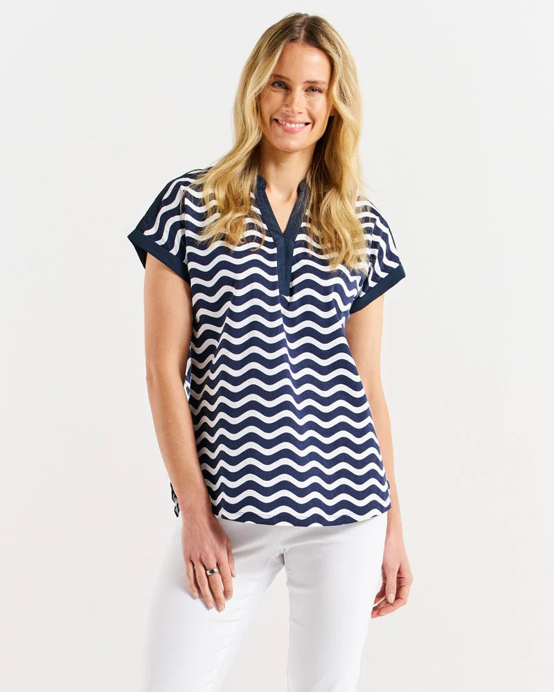 Bridie Tee Navy Wave Stripe