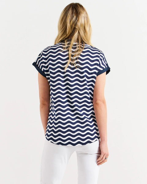 Bridie Tee Navy Wave Stripe