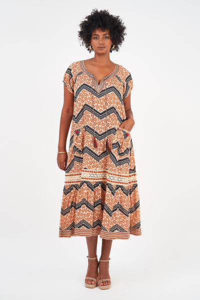 Naudic Sao Paulo Maxi Dress Bohemia Print Rust